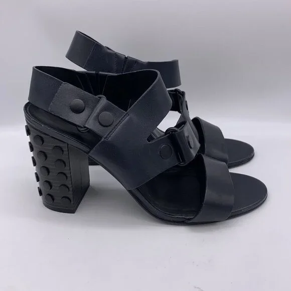 All Saints Leather East Heel Sandals Block Heel Shoes Strap Navy 41 Women’s 11 - Picture 3 of 15